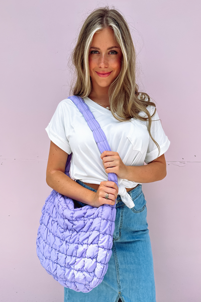 Lavender Quilted Carryall Bag- Quilted Shoulder Bag- FP Quilted Bag Dupe