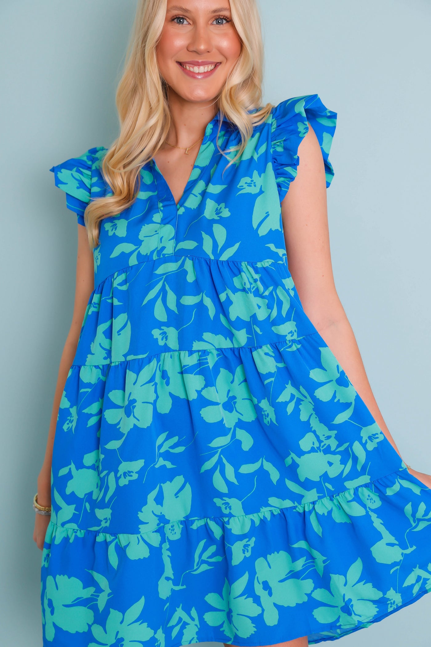 Blue and Green Floral Dress- Women's Vacation Dresses- Umgee Blue Dress