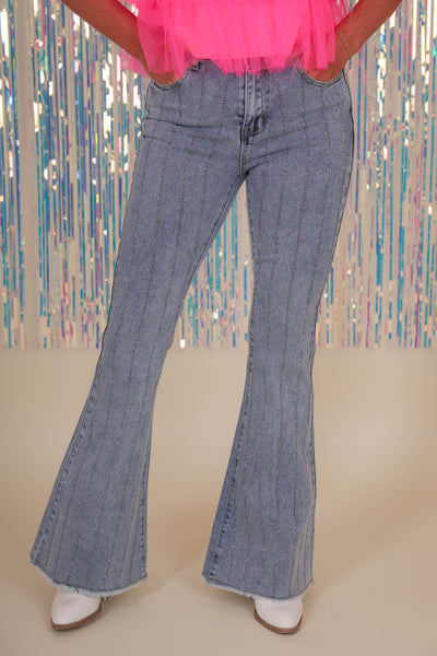 Rhinestone Flare Jeans- Women's Rhinestone Denim- BlueB Rhinestone Jeans