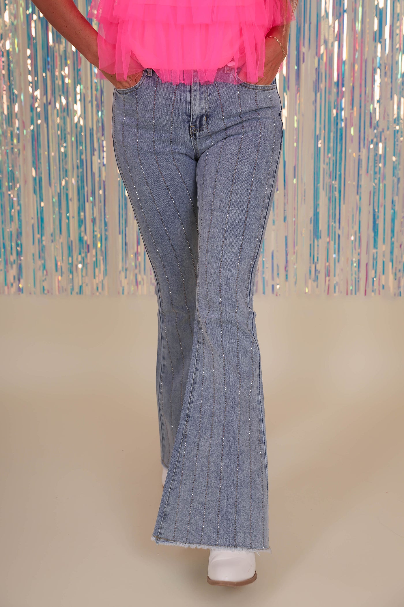 Rhinestone Flare Jeans- Women's Rhinestone Denim- BlueB Rhinestone Jeans