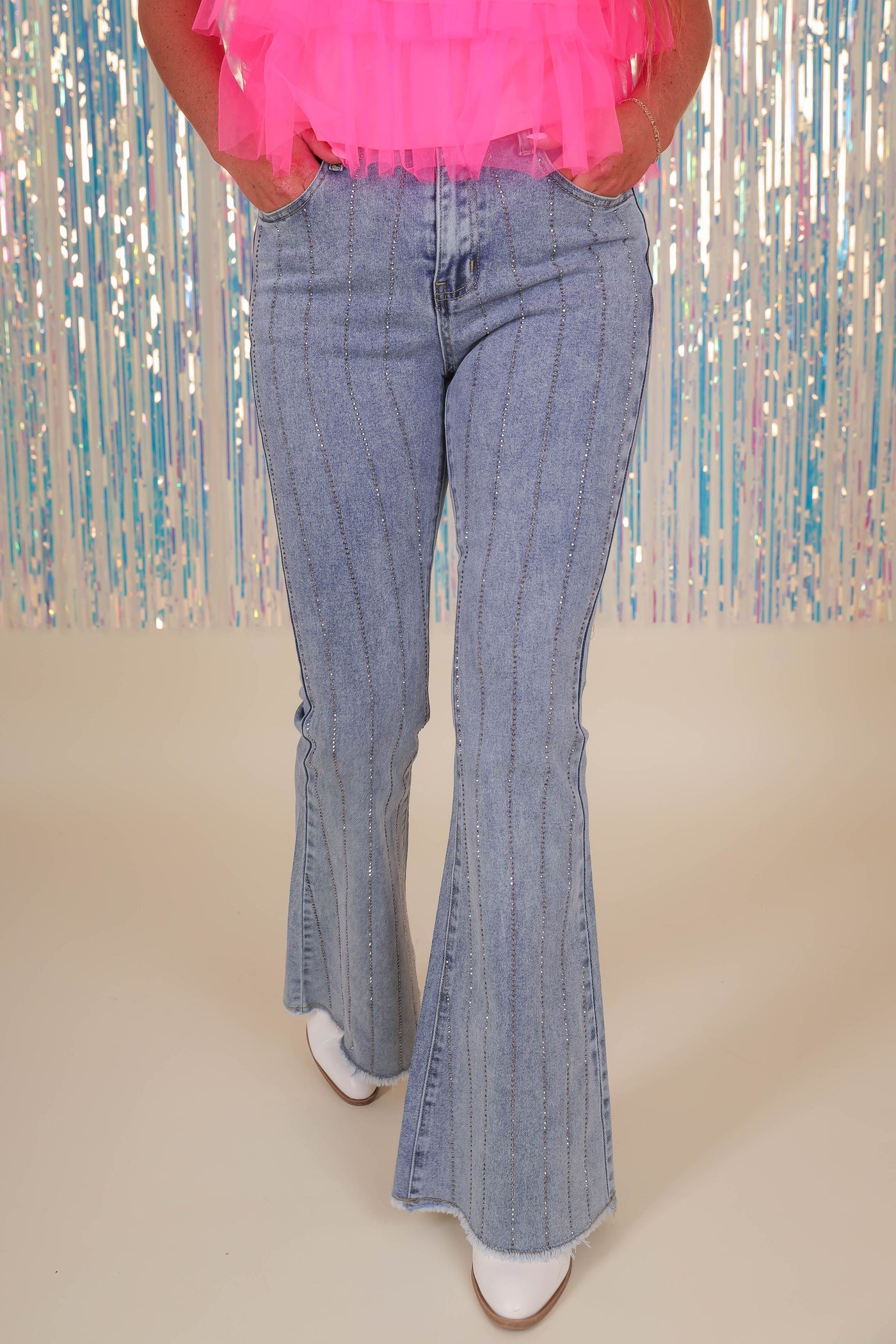 Rhinestone Flare Jeans- Women's Rhinestone Denim- BlueB Rhinestone Jeans