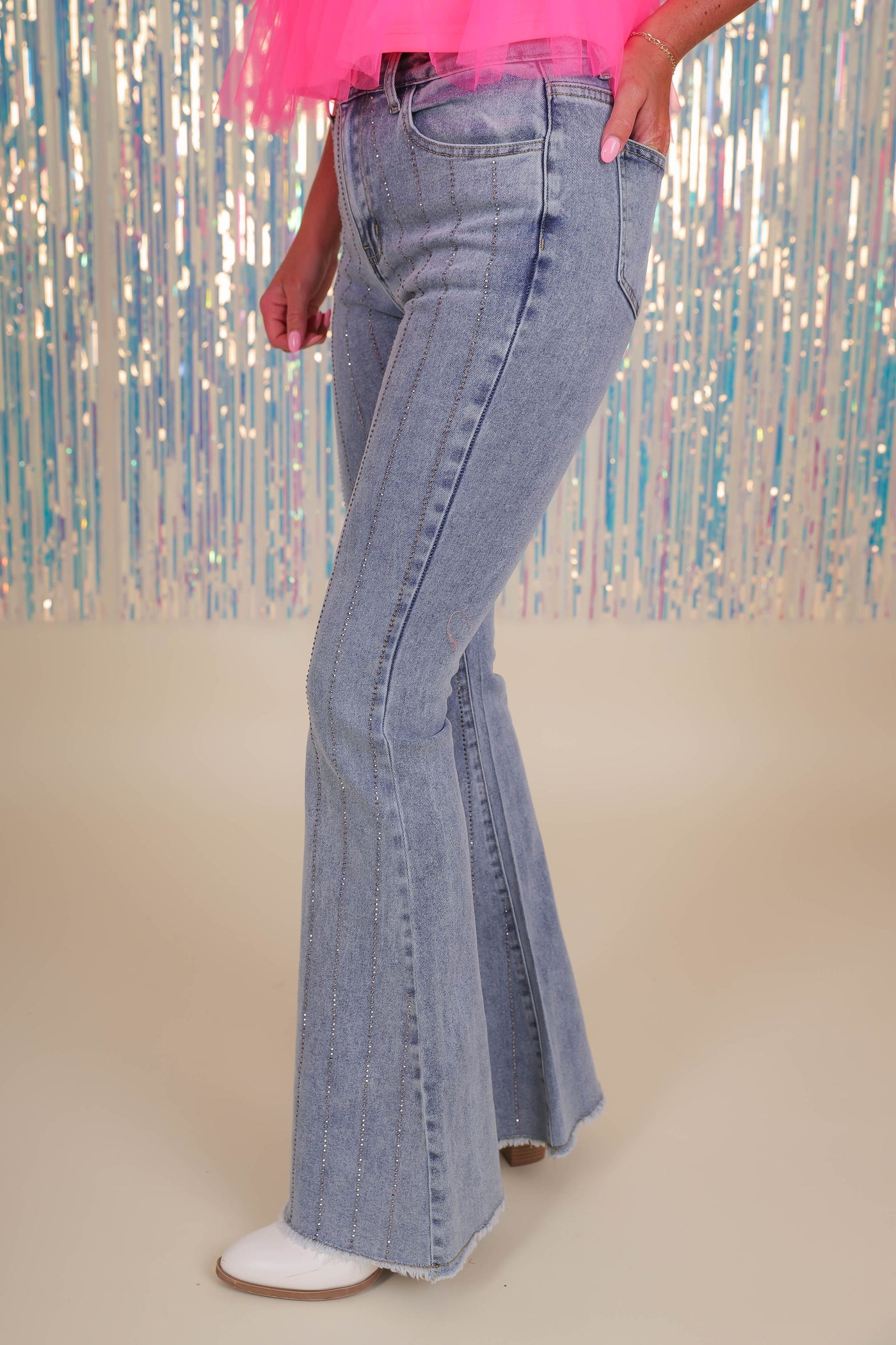 Rhinestone Flare Jeans- Women's Rhinestone Denim- BlueB Rhinestone Jeans