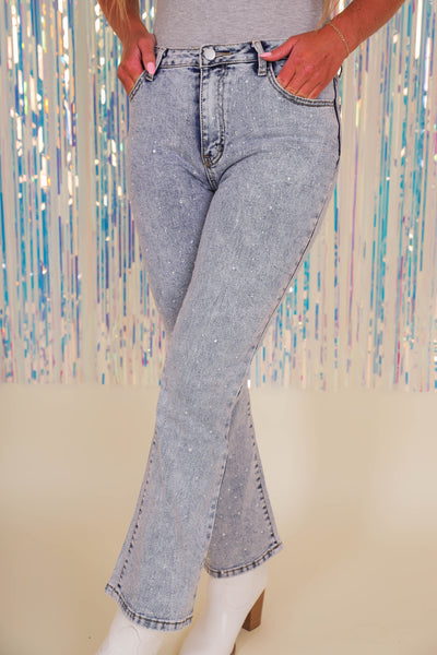 Rhinestone Straight Leg Jeans- Women's Rhinestone Denim- BlueB Rhinestone Jeans