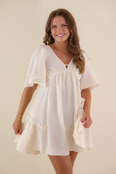 Women's Cotton Dress- Women's Beige Cotton Sundress