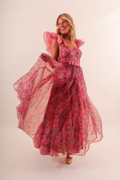 Tulle Floral Maxi Dress- Women's Formal Maxi Dress- Mable Rose Maxi 