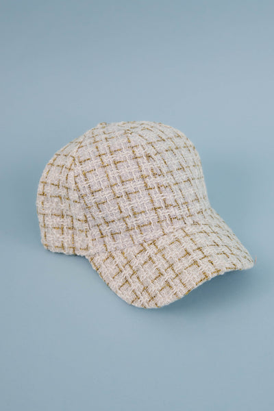 Lattes To Go Tweed Baseball Cap-White