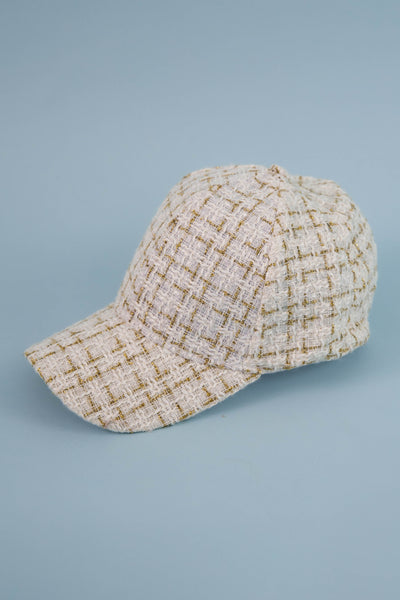 Lattes To Go Tweed Baseball Cap-White