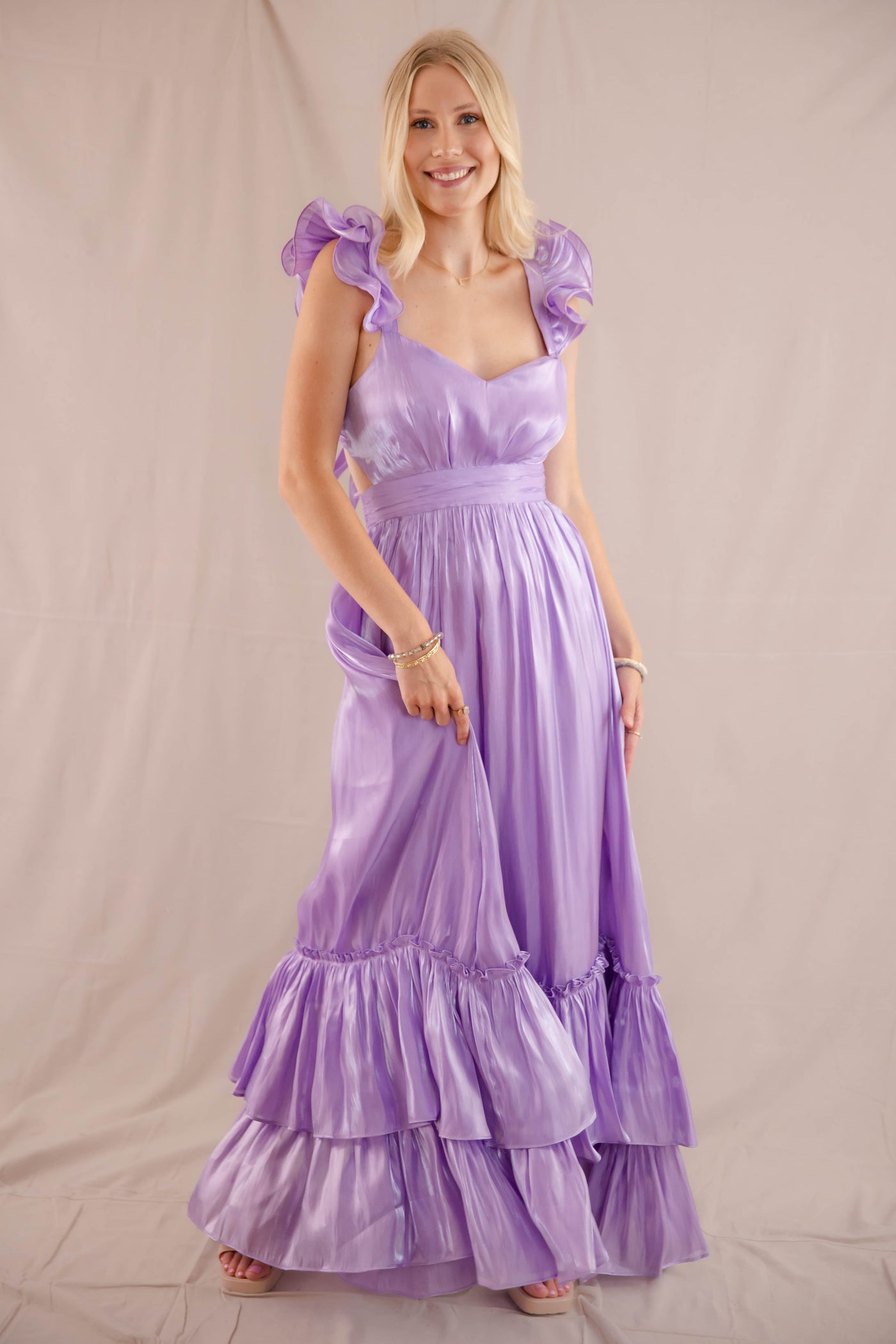 Formal Lilac Maxi Dress- Women's Purple Metallic Dress- Black Tie Dresses