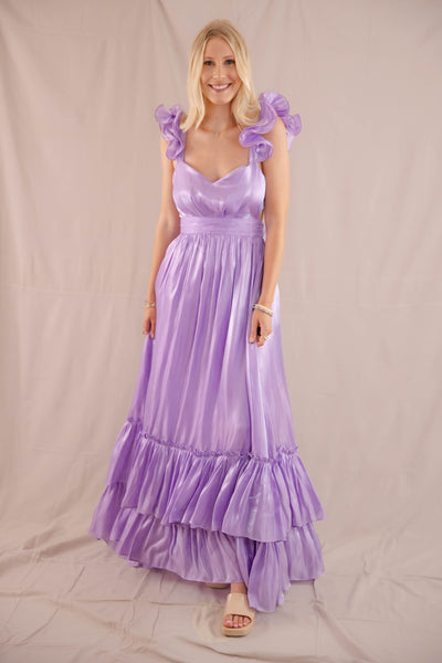 Formal Lilac Maxi Dress- Women's Purple Metallic Dress- Black Tie Dresses