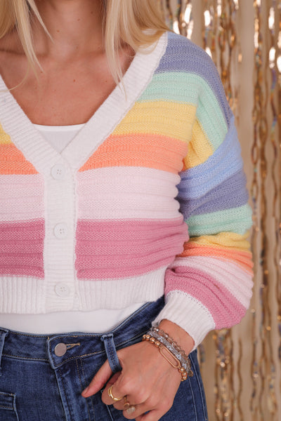 Women's Cropped Rainbow Cardigan- Women's Fun Rainbow Sweater- Colorful Fall Clothes