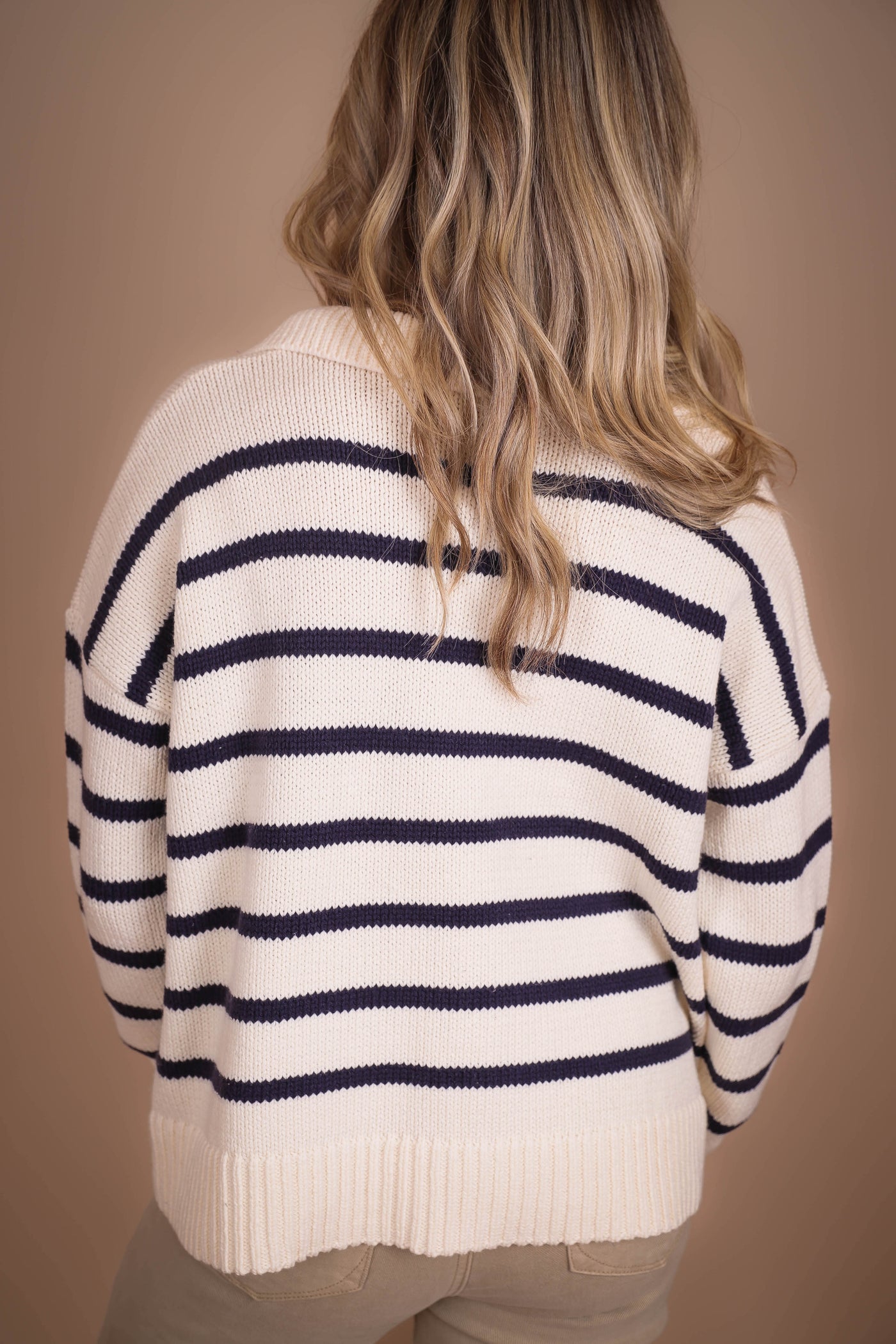 Women's Classic Stripe Sweater- Women's Striped Collar Sweater- Women's Preppy Sweaters