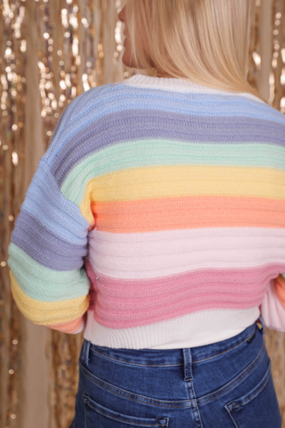 Women's Cropped Rainbow Cardigan- Women's Fun Rainbow Sweater- Colorful Fall Clothes