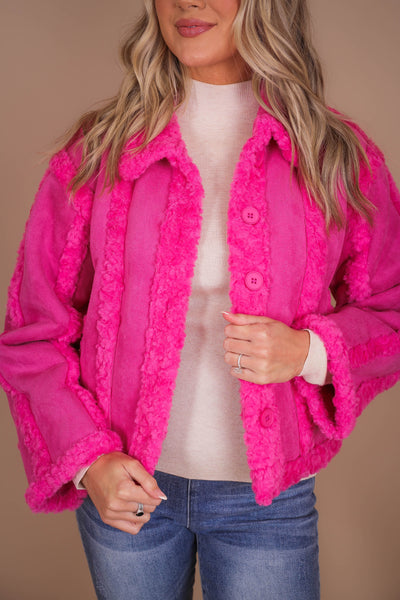 Women's Hot Pink Coat- Pink Faux Fur Coat- Strut & Bolt Jackets