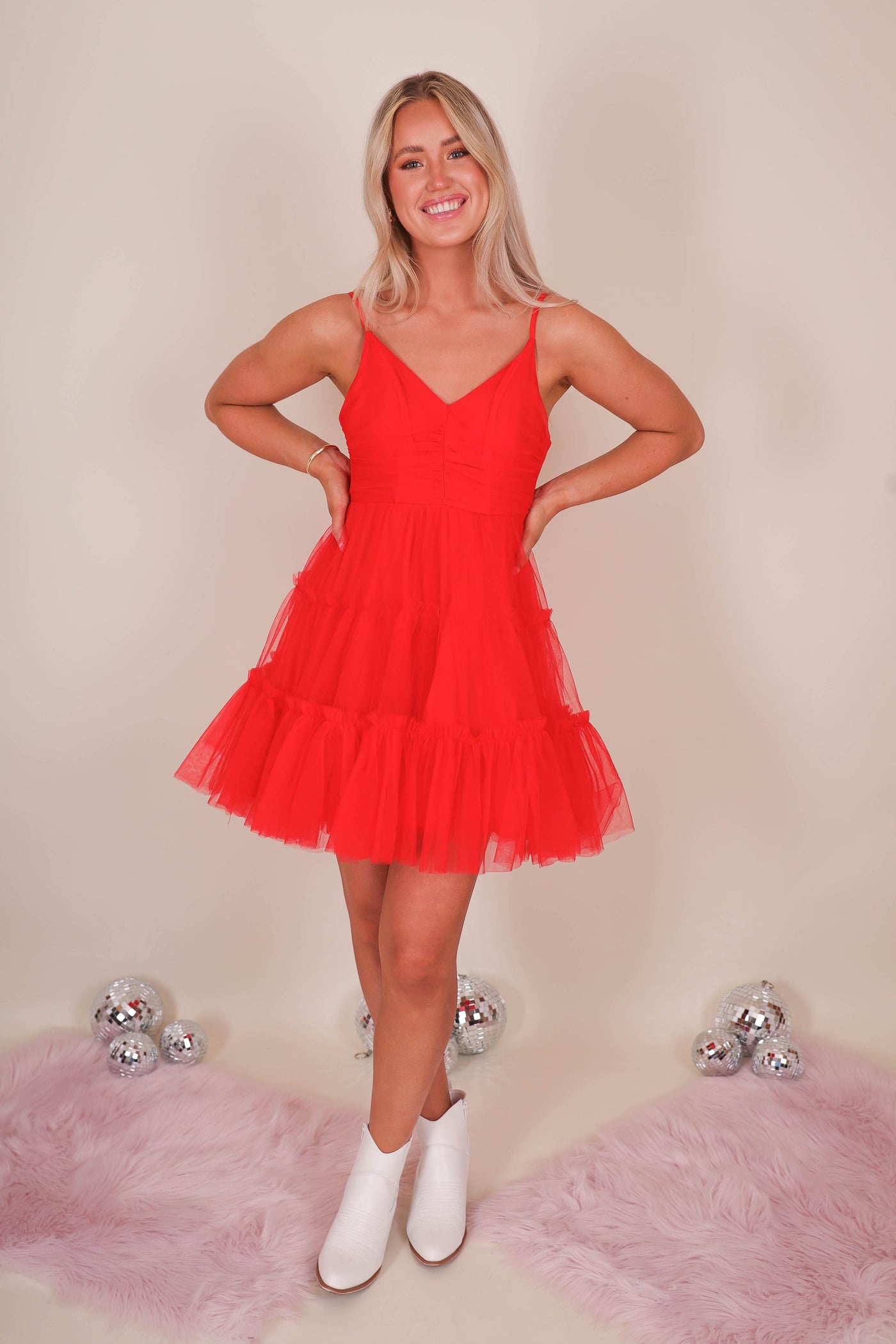 Women's Red Tulle Dress- Women's Red Dress Boutique- Women's Tulle Dresses