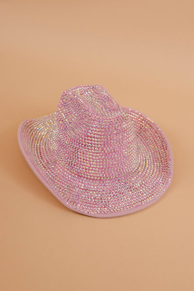 Women's Rhinestone Cowboy Hat- Bling Wide Brim Cowboy Hat- Pink Disco Western Hat