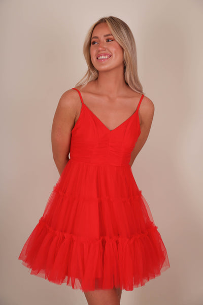 Women's Red Tulle Dress- Women's Red Dress Boutique- Women's Tulle Dresses