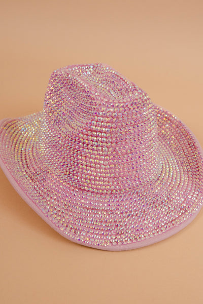 Women's Rhinestone Cowboy Hat- Bling Wide Brim Cowboy Hat- Pink Disco Western Hat