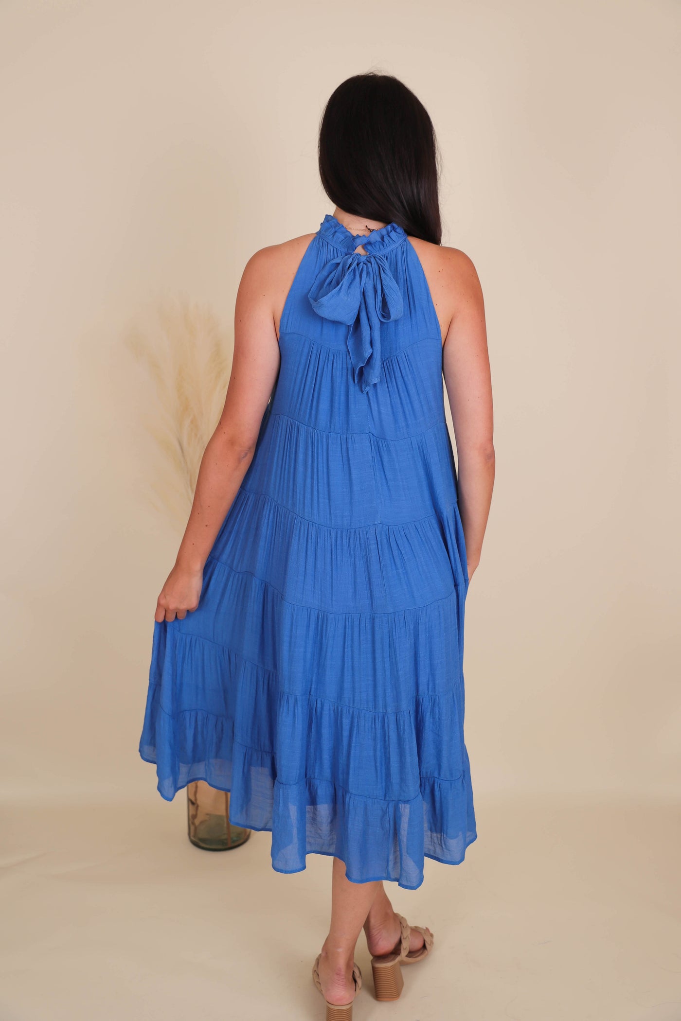 Chic High Neck Midi Dress- Women's Blue Midi Dress- Umgee Maxi Dress