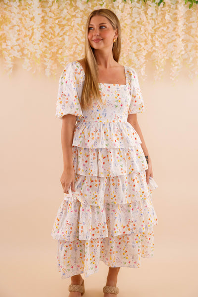 Women's Tiered Maxi Dress- Ditzy Floral Print Maxi- Women's Summer Dresses