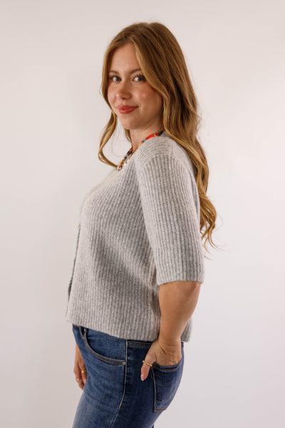 Women's Grey Button Up Cardigan-  Classic Grey Short Sleeved Cardigan- Miss Love Grey Cardigan