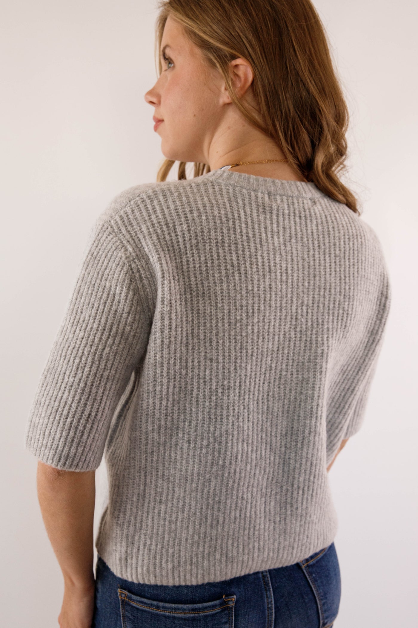 Women's Grey Button Up Cardigan-  Classic Grey Short Sleeved Cardigan- Miss Love Grey Cardigan