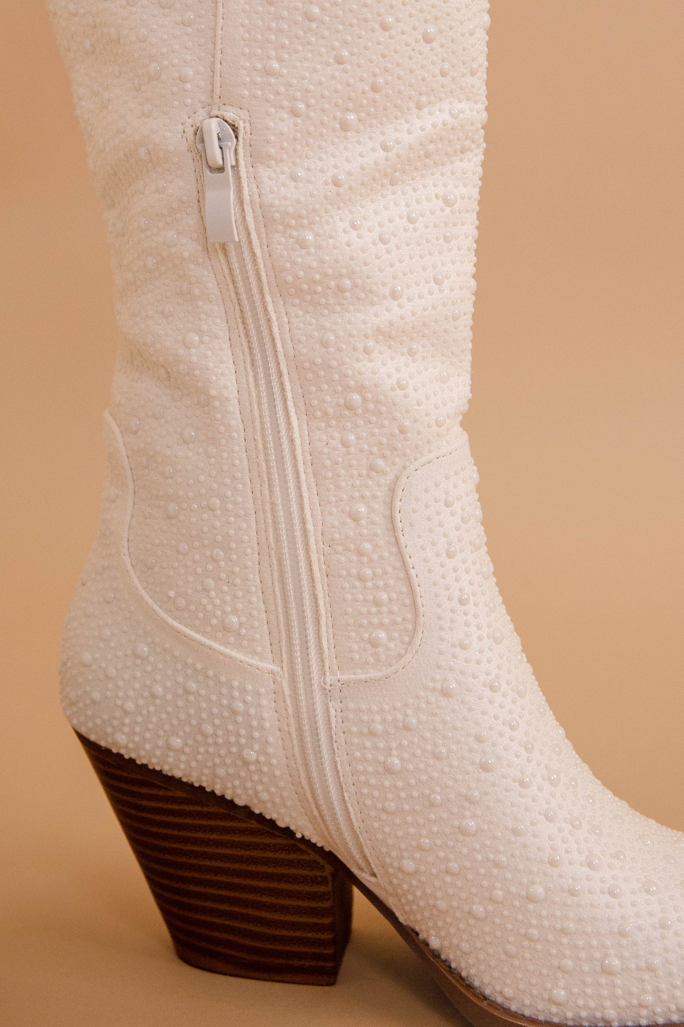 White Pearl Boots- Western Style Rhinestone Boots- Tall Pearl Boots