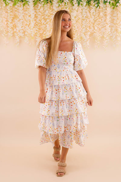 Women's Tiered Maxi Dress- Ditzy Floral Print Maxi- Women's Summer Dresses
