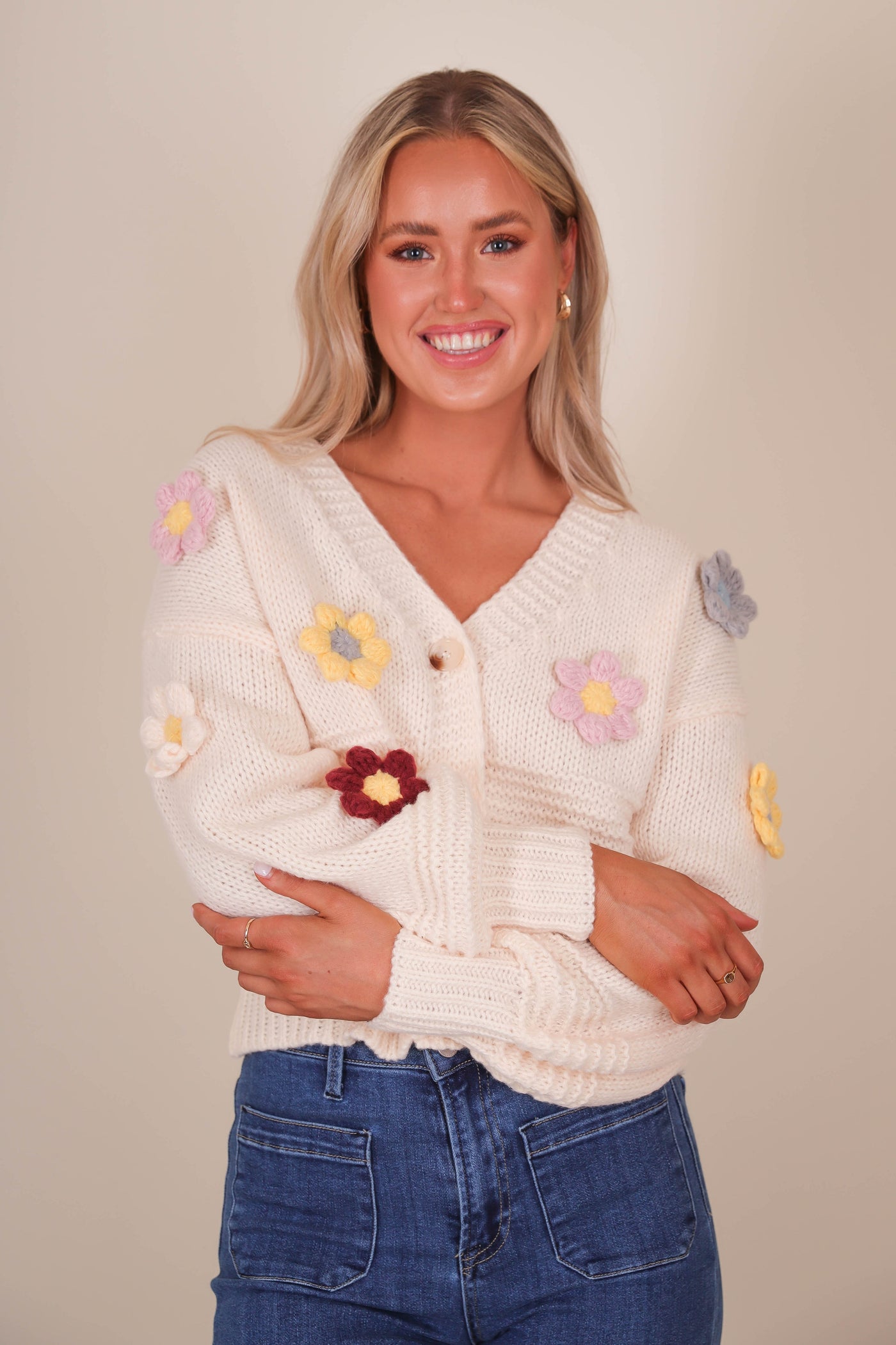 Women's Flower Cardigan- 3D Flower Knit Cardigan- Adora Cardigans