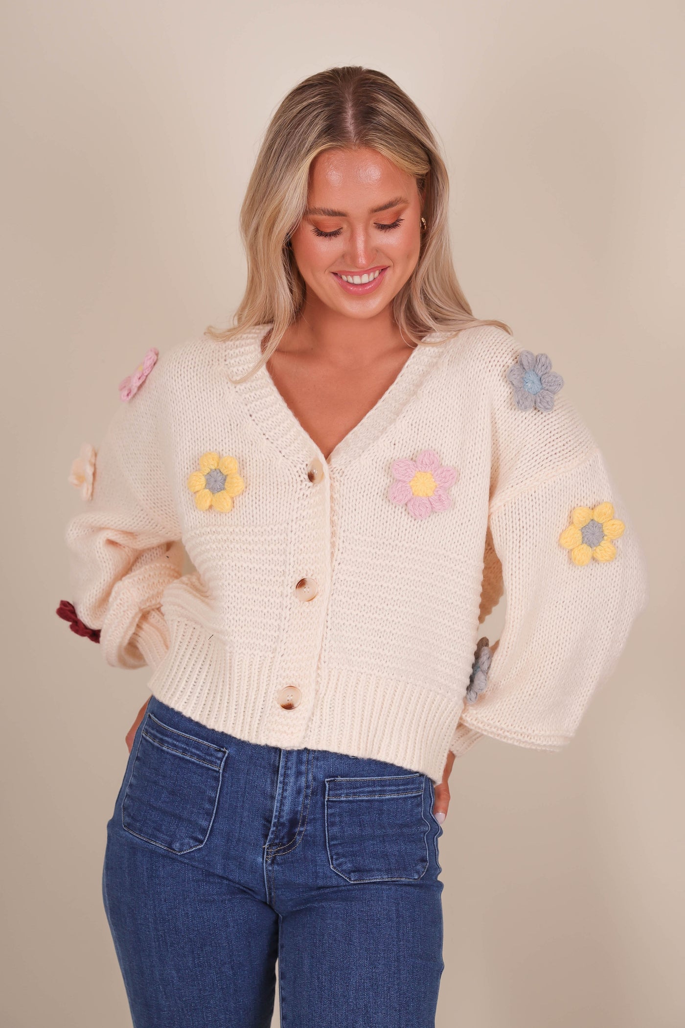 Women's Flower Cardigan- 3D Flower Knit Cardigan- Adora Cardigans