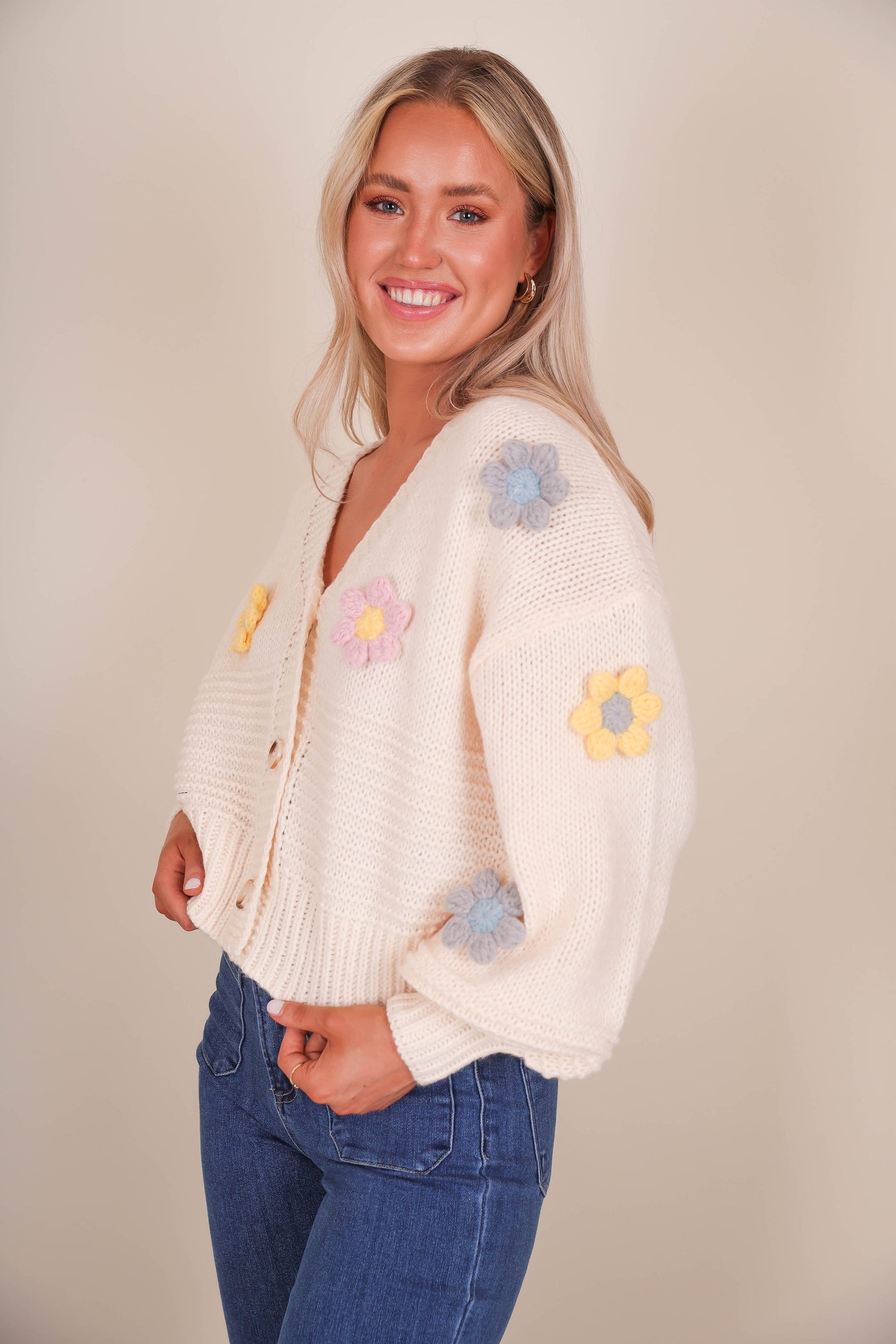 Women's Flower Cardigan- 3D Flower Knit Cardigan- Adora Cardigans