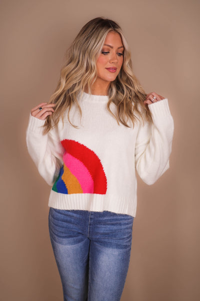 Women's Cute Rainbow Sweater- Women's Colorful Knit Sweater- Dreamers Sweaters