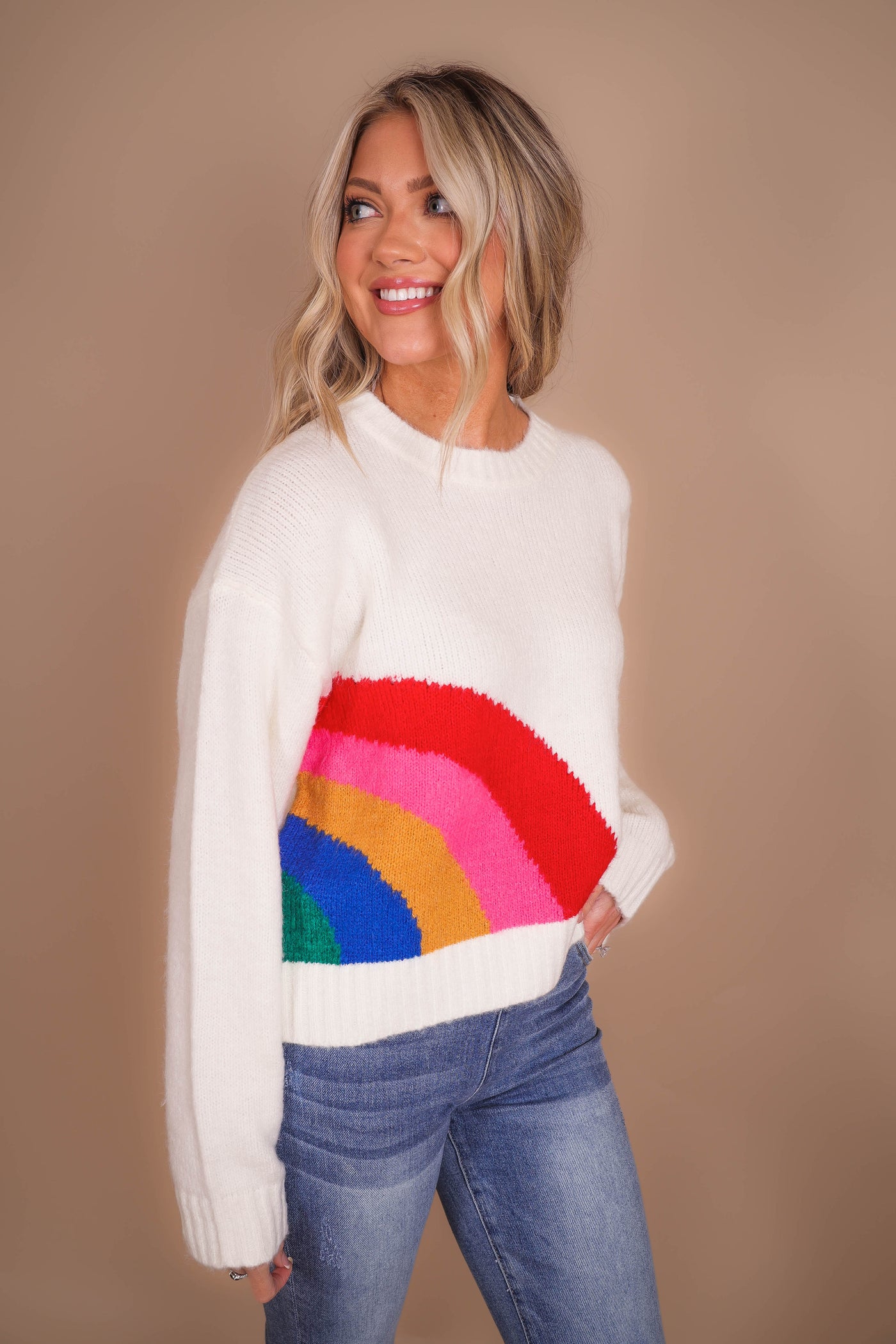 Women's Cute Rainbow Sweater- Women's Colorful Knit Sweater- Dreamers Sweaters