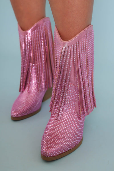 Rhinestone Western Booties- Pink Rhinestone Boots- Women's Pink Rhinestone Western Boot