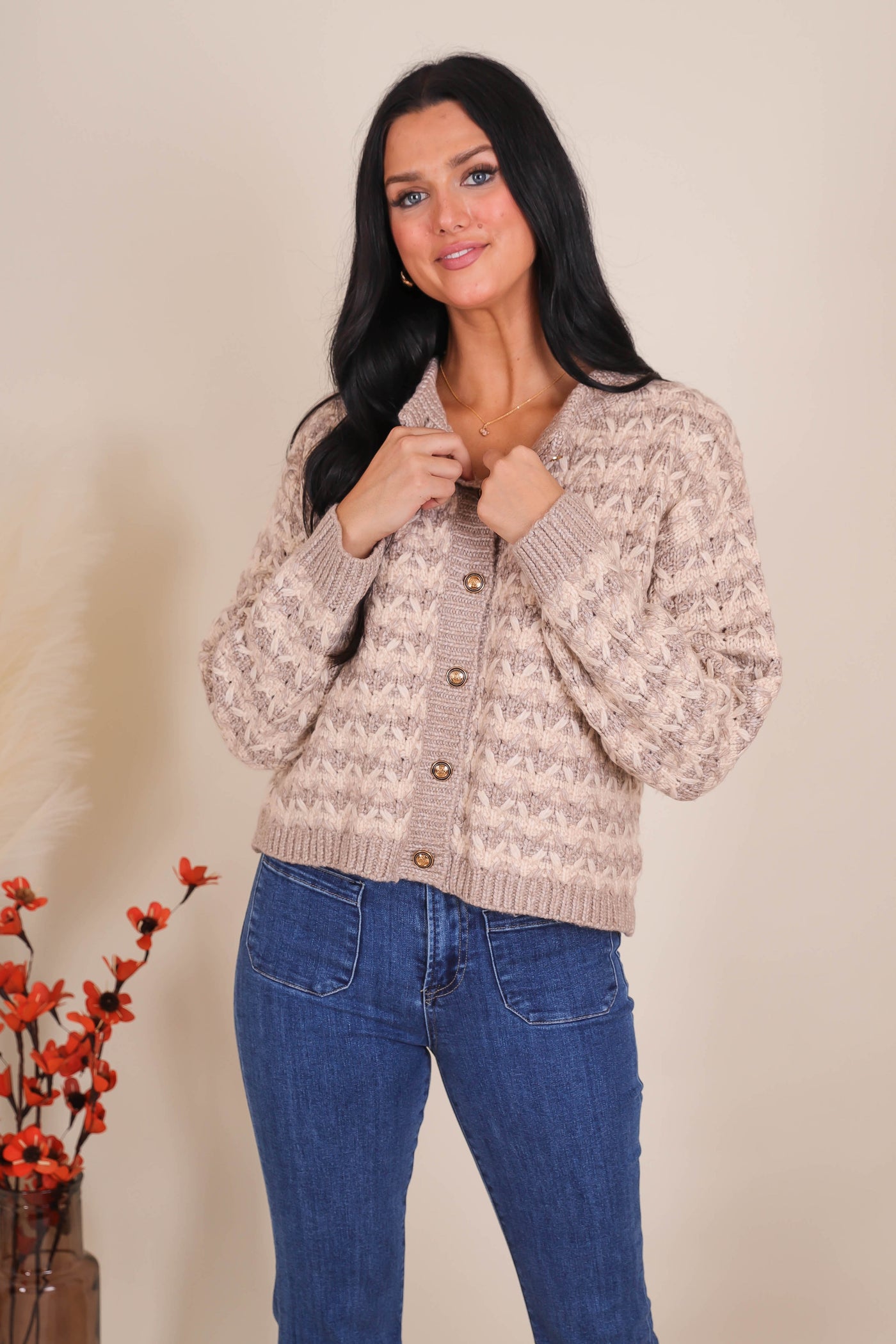 Women's Preppy Knit Cardigan- Women's Gold Button Cardigan- Coastal Grandmother Sweaters