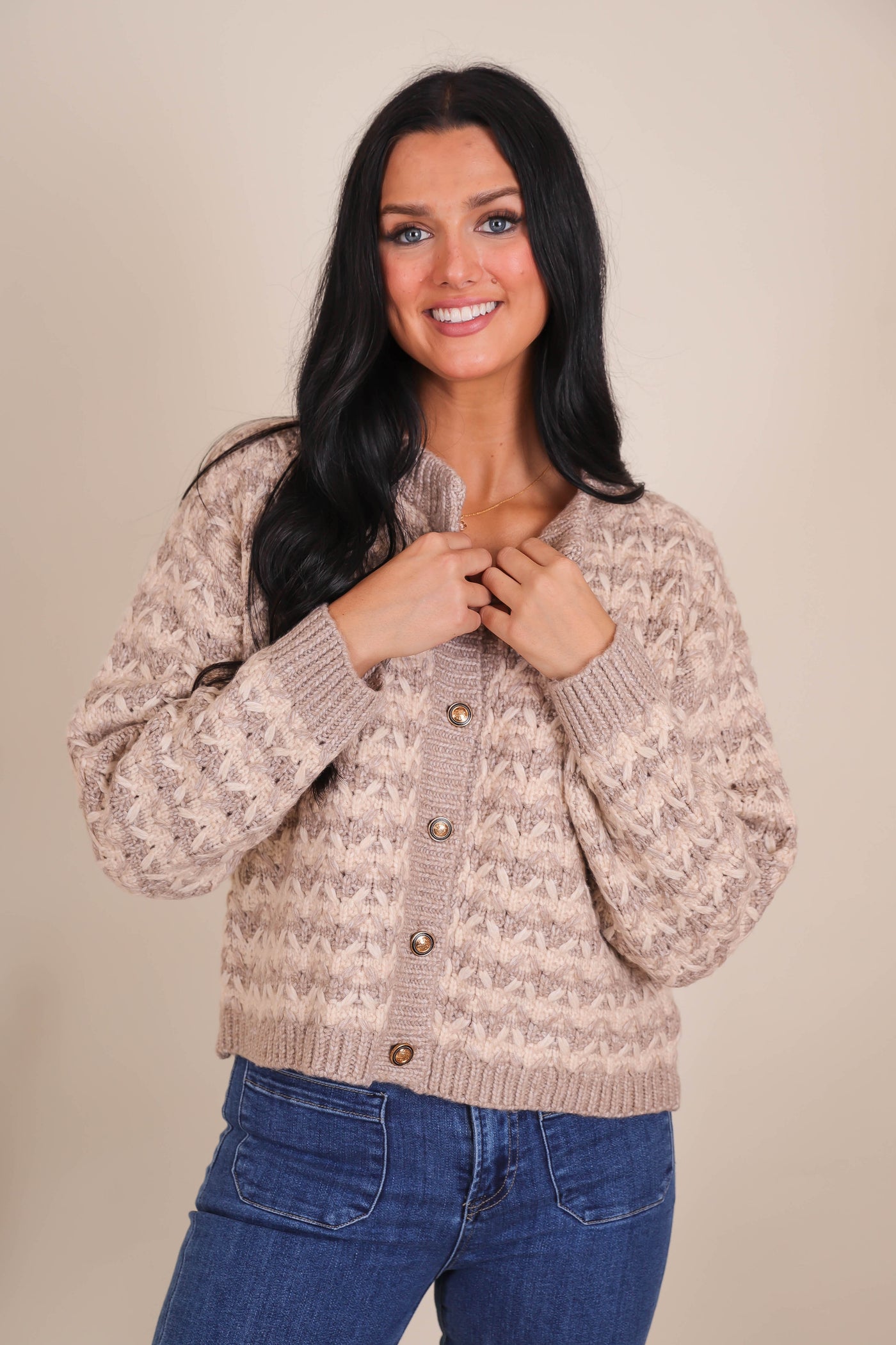 Women's Preppy Knit Cardigan- Women's Gold Button Cardigan- Coastal Grandmother Sweaters