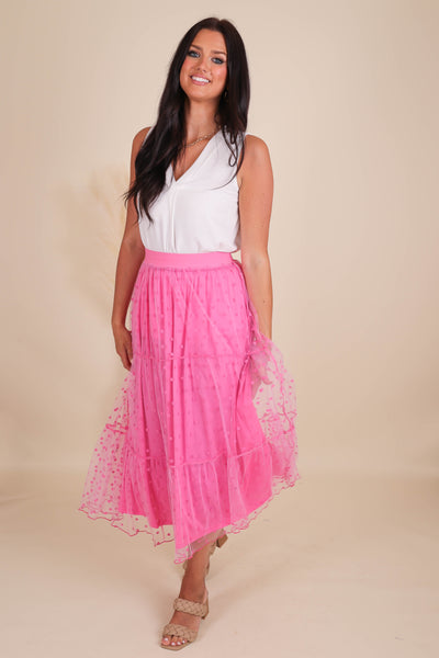 Tulle Polkadot Skirt- Women's Hot Pink Maxi Skirt- Women's Preppy Outfits