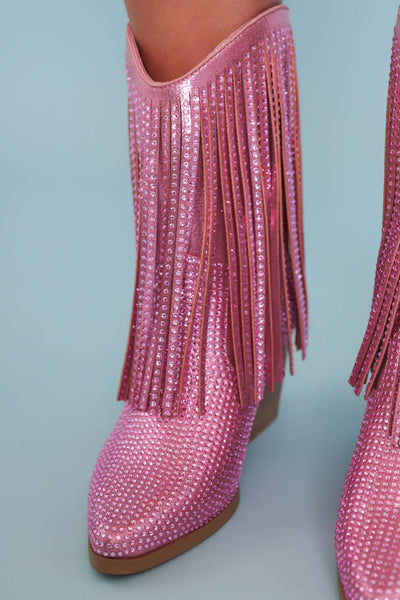 Rhinestone Western Booties- Pink Rhinestone Boots- Women's Pink Rhinestone Western Boot