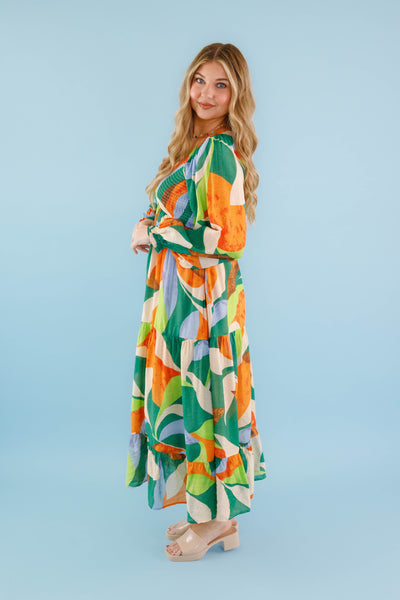 Vibrant Print Maxi Dress- Women's Colorful Long Dress- Jodifl Dresses