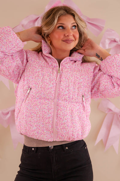 Pink Floral Puffer Jacket- Women's Preppy Floral Puffer Coat- TCEC Floral Puffer Jacket