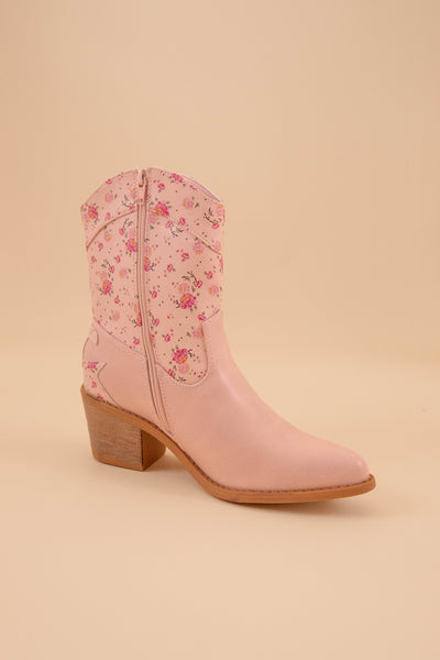 Women's Floral Western Boots- Blush Pink Booties- Pierre Dumas Flower Booties