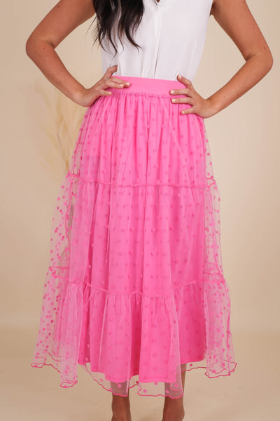 Tulle Polkadot Skirt- Women's Hot Pink Maxi Skirt- Women's Preppy Outfits