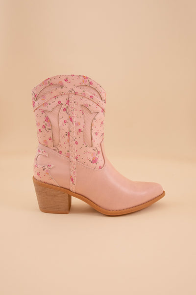 Women's Floral Western Boots- Blush Pink Booties- Pierre Dumas Flower Booties