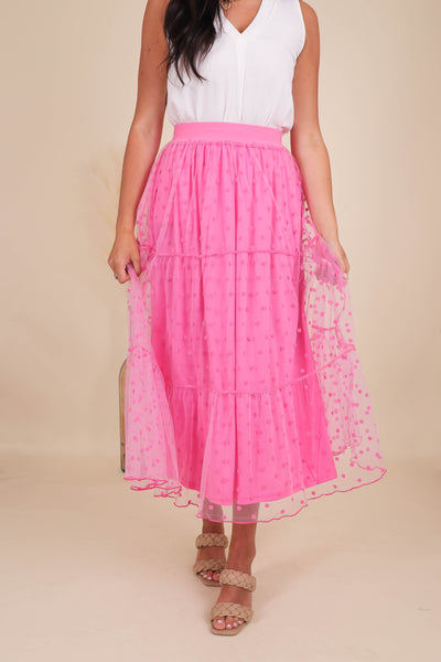 Tulle Polkadot Skirt- Women's Hot Pink Maxi Skirt- Women's Preppy Outfits