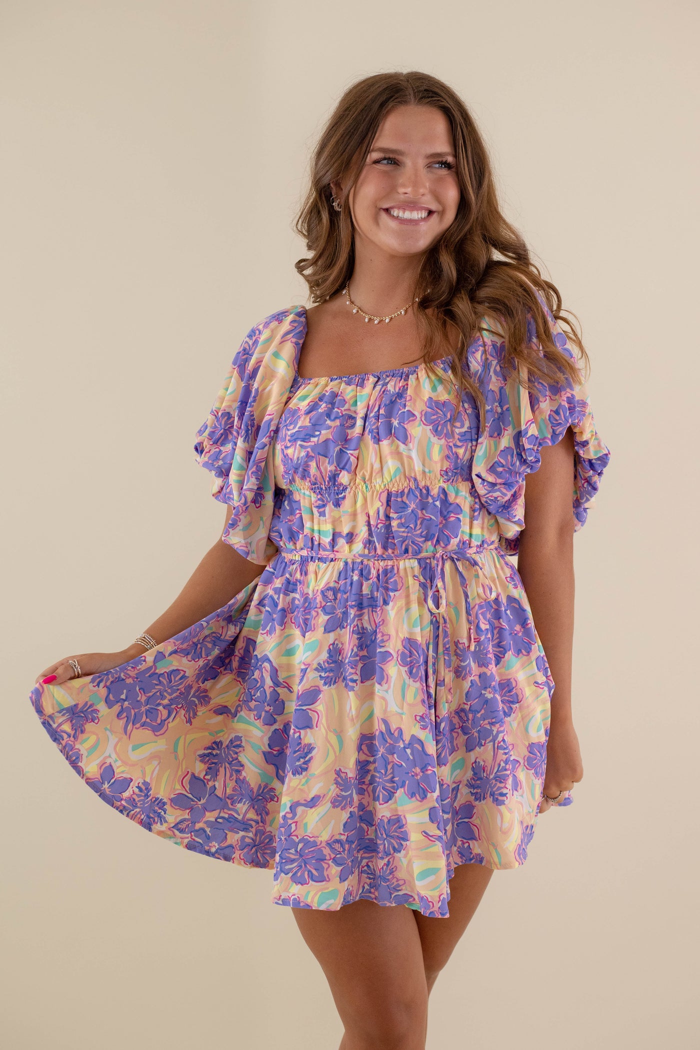 Floral Puff Sleeve Dress- Flirty Mini Dress- Off The Shoulder Tulle Dress- &Merci Floral Dress