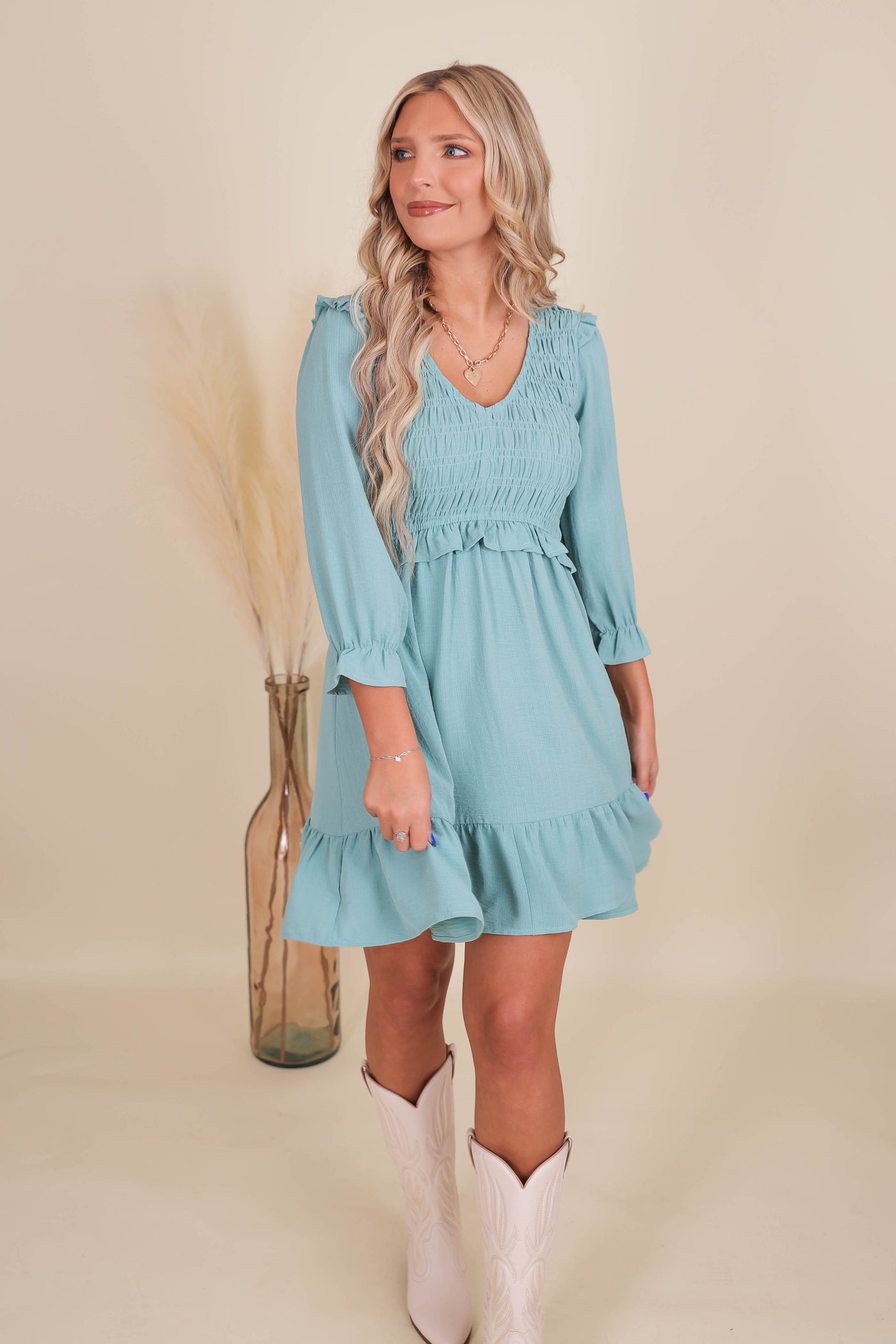 Smocked Bodice Dress- Women's Ruffle Dress- Women's Conservative Dresses