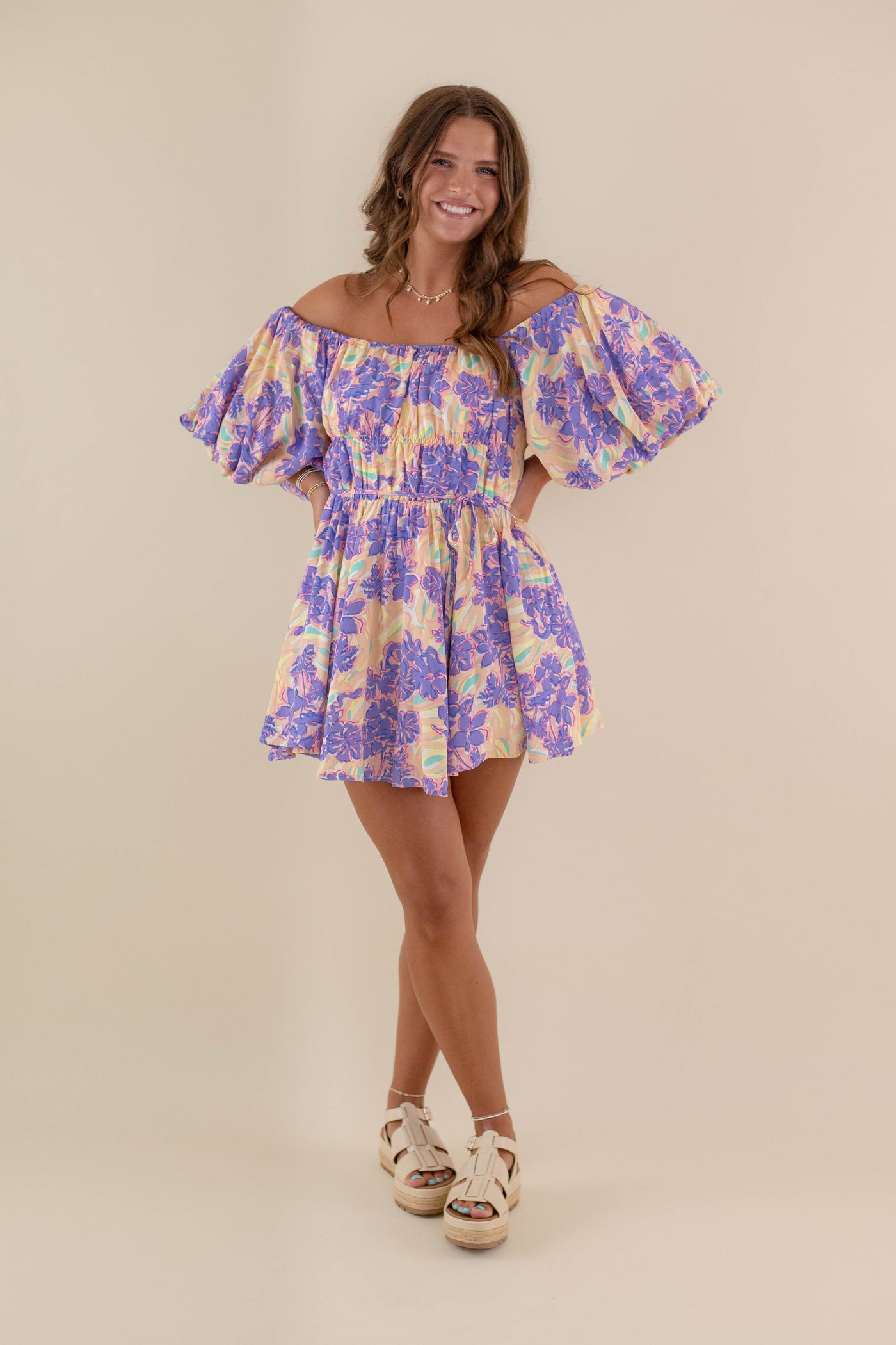 Floral Puff Sleeve Dress- Flirty Mini Dress- Off The Shoulder Tulle Dress- &Merci Floral Dress