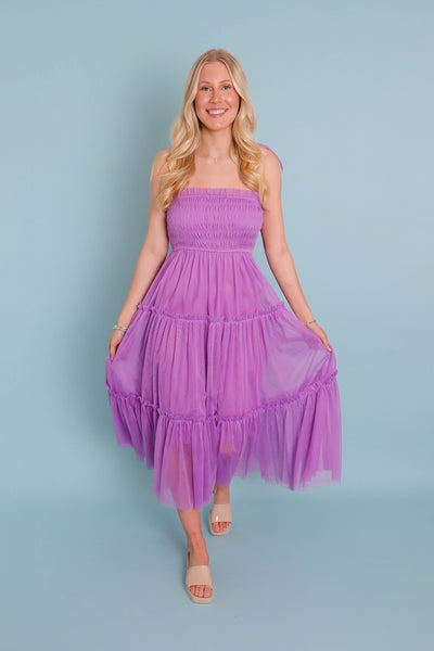 Purple Tulle Midi Dress- Women's Long Tulle Dress- &Merci Dresses