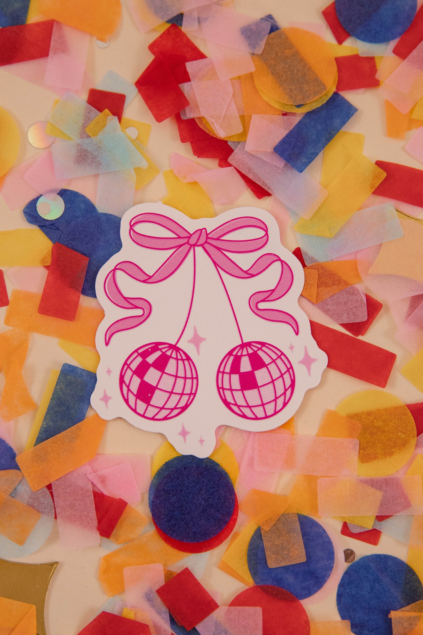 Disco Ball Cherries Sticker- Hot Pink Disco Balls Sticker