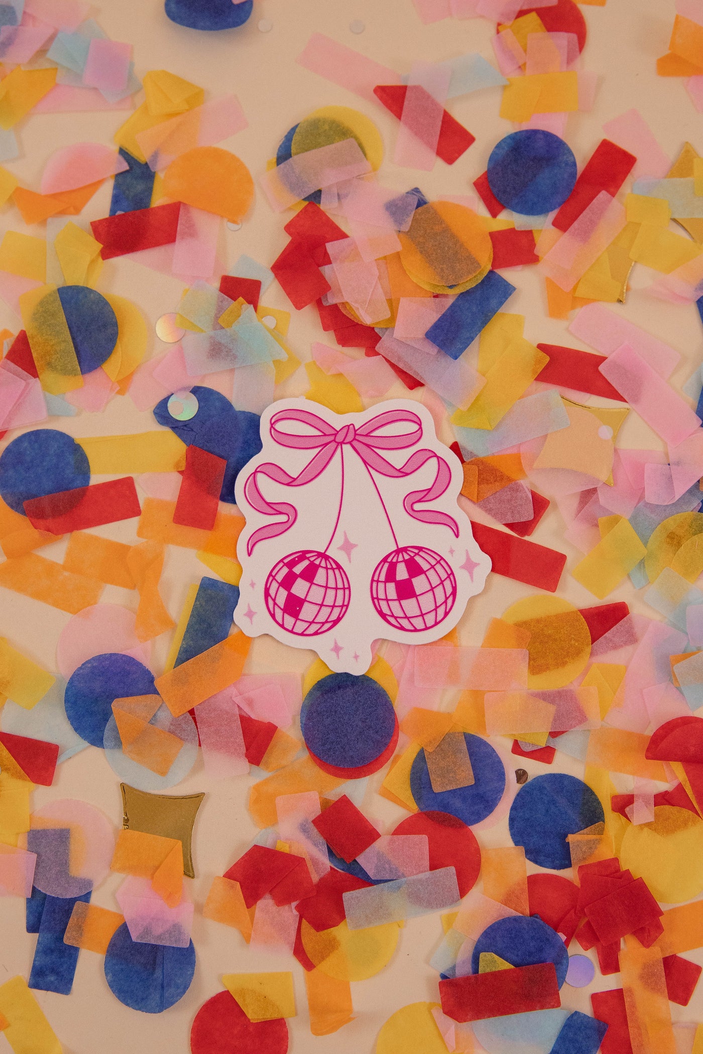 Disco Ball Cherries Sticker- Hot Pink Disco Balls Sticker