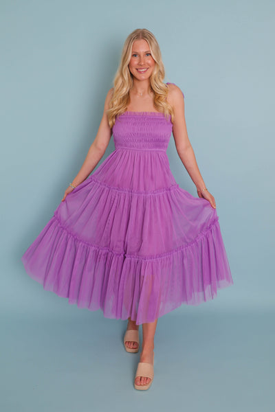 Purple Tulle Midi Dress- Women's Long Tulle Dress- &Merci Dresses